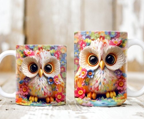 3d mug owl/flowers