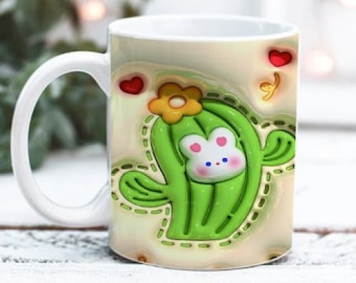 3d cactus bunny puff